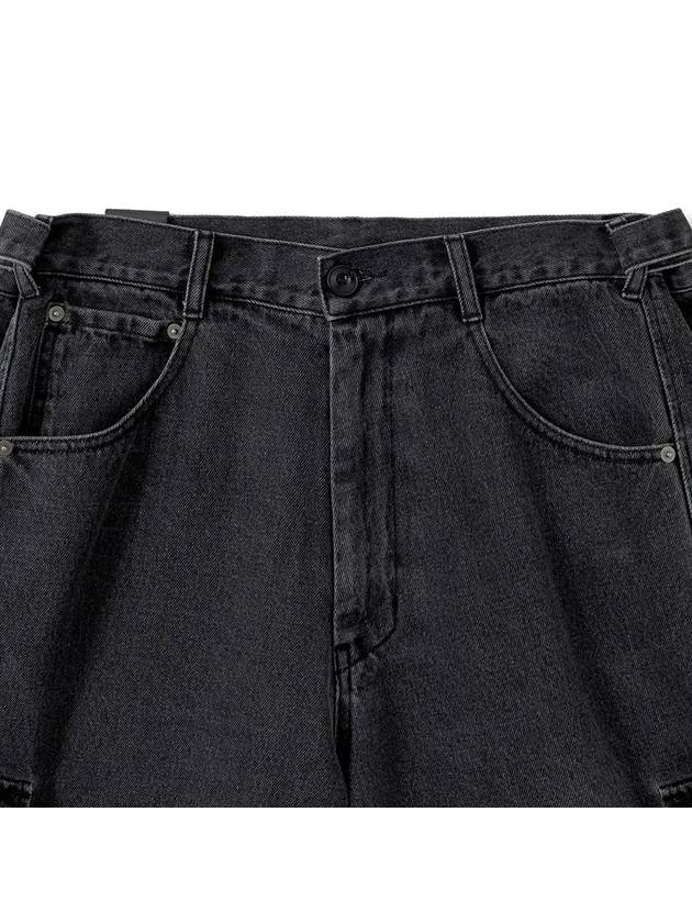 Utility Cargo Wide Denim Bermuda Shorts Grey - NOIRER - BALAAN 5