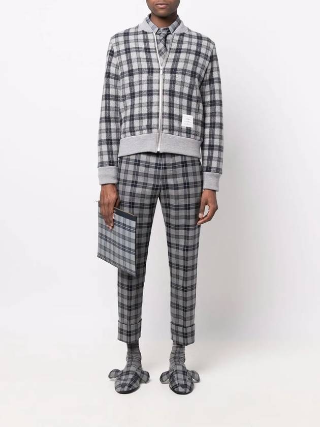 Men's Double Face Tartan Wool Bomber Jacket Grey - THOM BROWNE - BALAAN 3