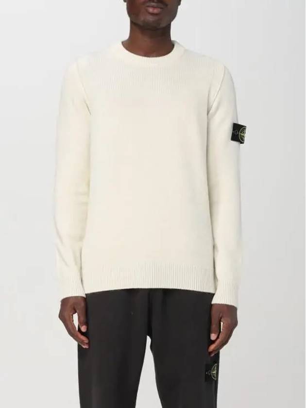 Logo Patch Lambswool Crewneck Knit Top Natural - STONE ISLAND - BALAAN 2