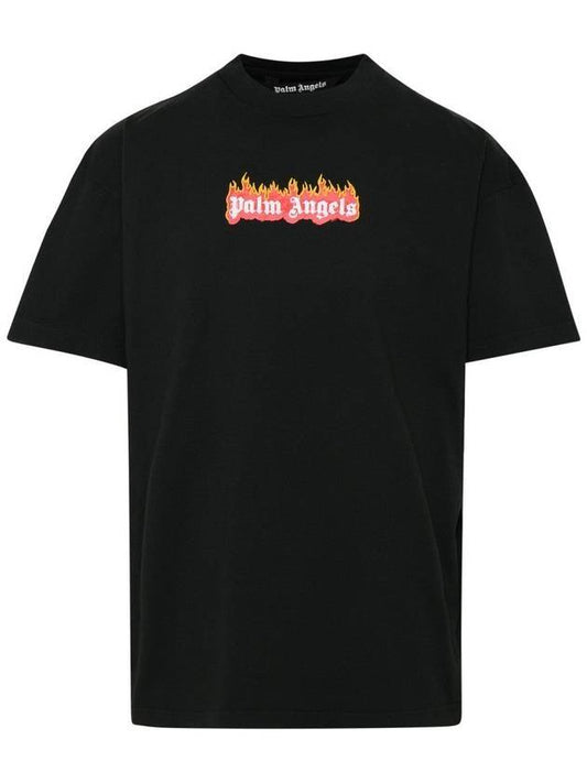 Men's Logo Burning Short Sleeve T-Shirt Black - PALM ANGELS - BALAAN 2