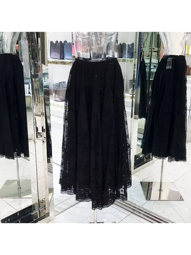 Flare Midi Skirt Technical Cotton Lace 36 Black 4ET1200 - DIOR - BALAAN 1