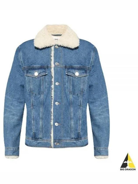 Fake Fur Trucker Denim Jacket Vintage Blue - AMI - BALAAN 2