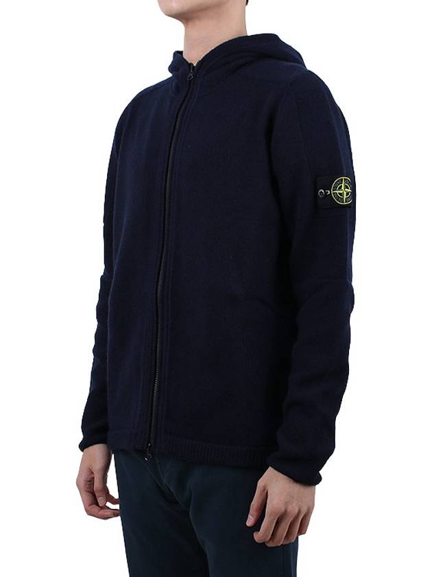 Logo Patch Hooded Lamb Wool Cardigan Navy - STONE ISLAND - BALAAN 5