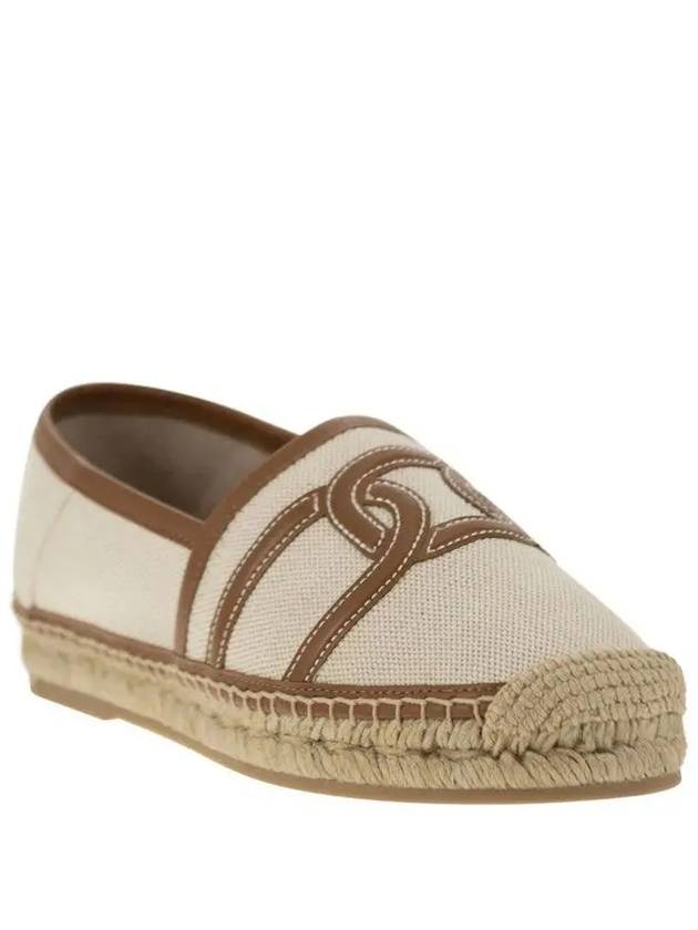 Kate Canvas Leather Espadrilles Shoes Beige - TOD'S - BALAAN 3