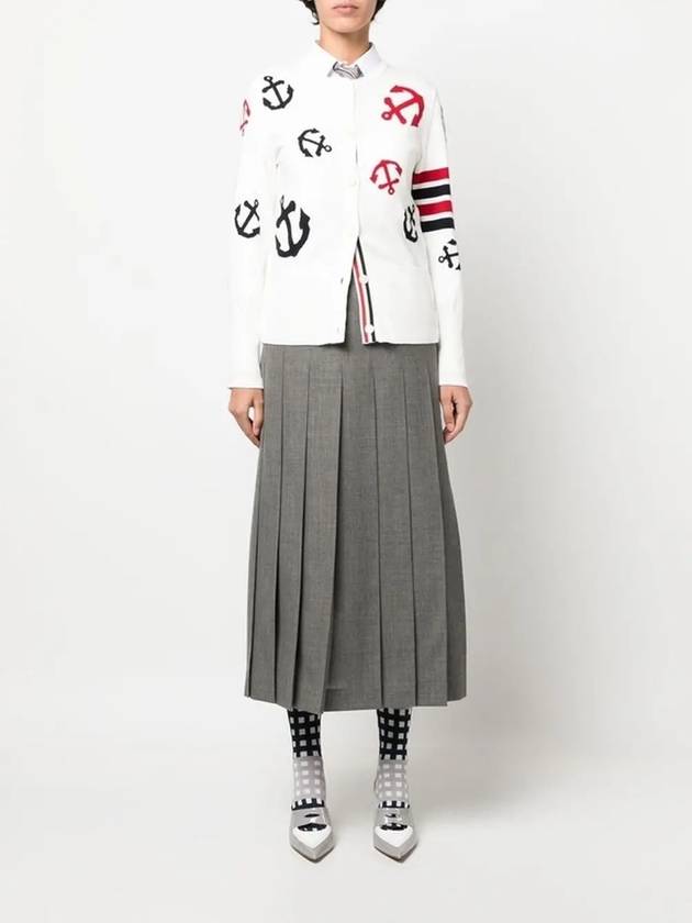 Cotton Anchor Intarsia 4 Bar Crew Neck Cardigan White - THOM BROWNE - BALAAN 6