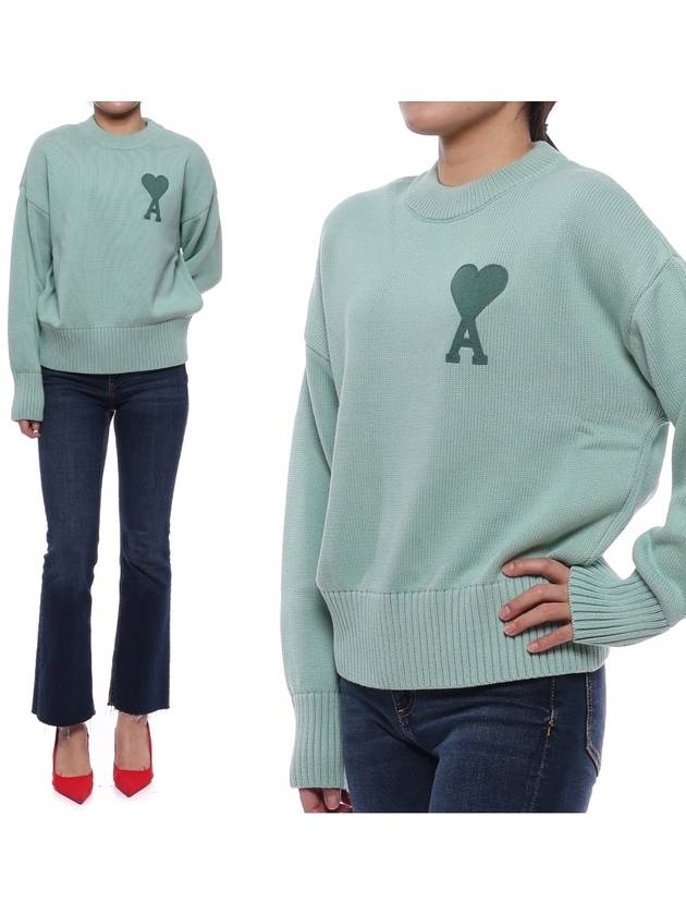 Big Heart Logo Knit Top Mint - AMI - BALAAN 2