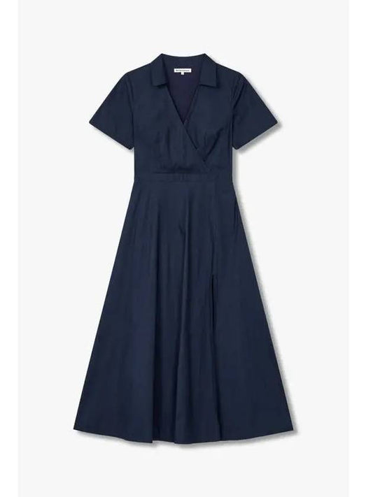 Collared Cotton Slit One Piece Isadora Dress Navy - REFORMATION - BALAAN 1