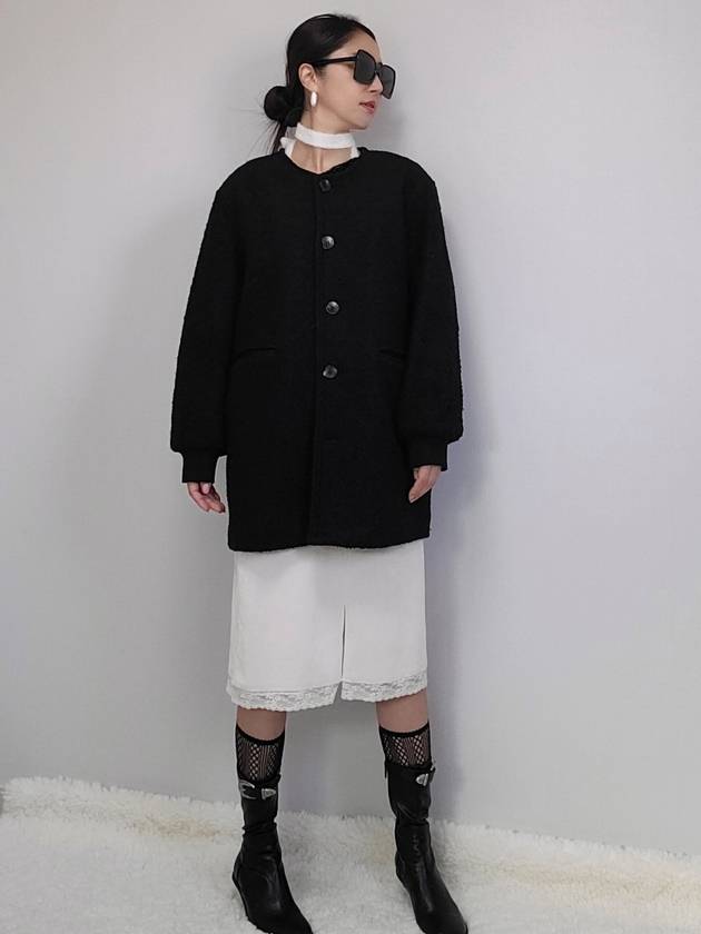Women's Collarless Stitching Simple Long Jacket Black - PRETONE - BALAAN 4