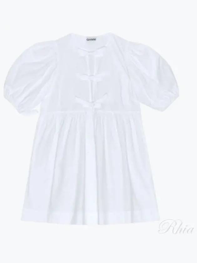 String Cotton Poplin Short Dress Bright White - GANNI - BALAAN 2