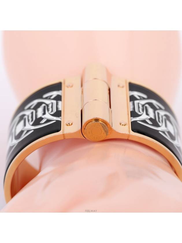 Enamel Hinged Bracelet Bangle Rose Gold Black Ashu - HERMES - BALAAN 10