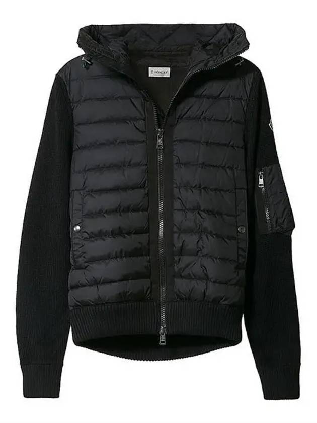 Logo Patch Padded Wool Cardigan Black - MONCLER - BALAAN 8