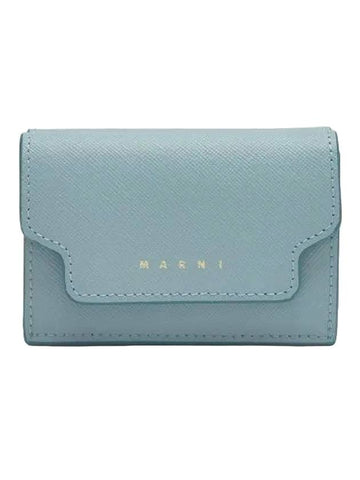 Saffiano Leather Trifold Half Wallet Aquamarine - MARNI - BALAAN 1