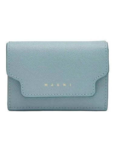 Saffiano Leather Trifold Half Wallet Aquamarine - MARNI - BALAAN 1