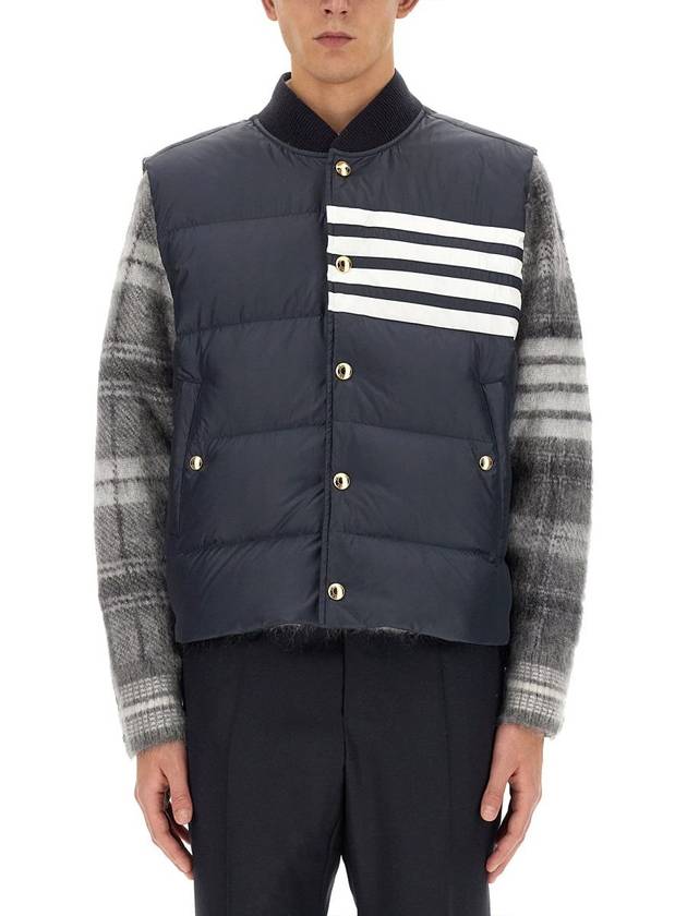 Men's Matte Diagonal Nylon Down Padded Vest Navy - THOM BROWNE - BALAAN 2