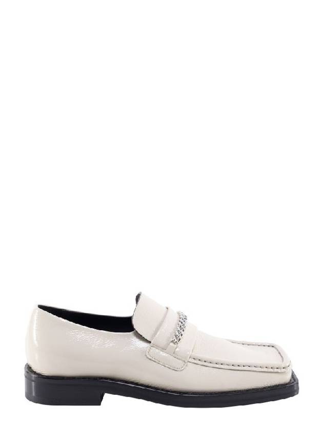 Chain Embellished Square Toe Leather Loafers White - MARTINE ROSE - BALAAN.