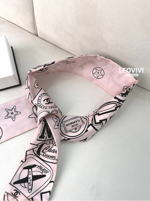 CC Logo Heart Star Printed Silk Twilly Bandeau Petite Scarf Baby Pink AAA371 - CHANEL - BALAAN 6