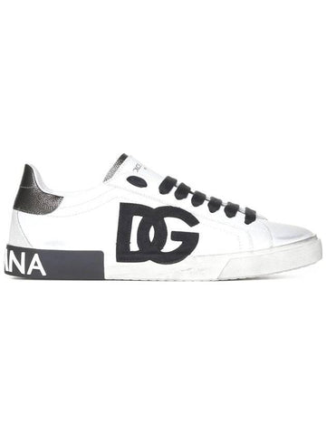 Dolce & Gabbana Portofino DC Logo Black Lace Up Low Top Sneakers White - DOLCE&GABBANA - BALAAN 1