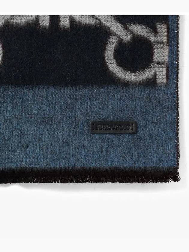 Gancini Scarf Navy - SALVATORE FERRAGAMO - BALAAN 4