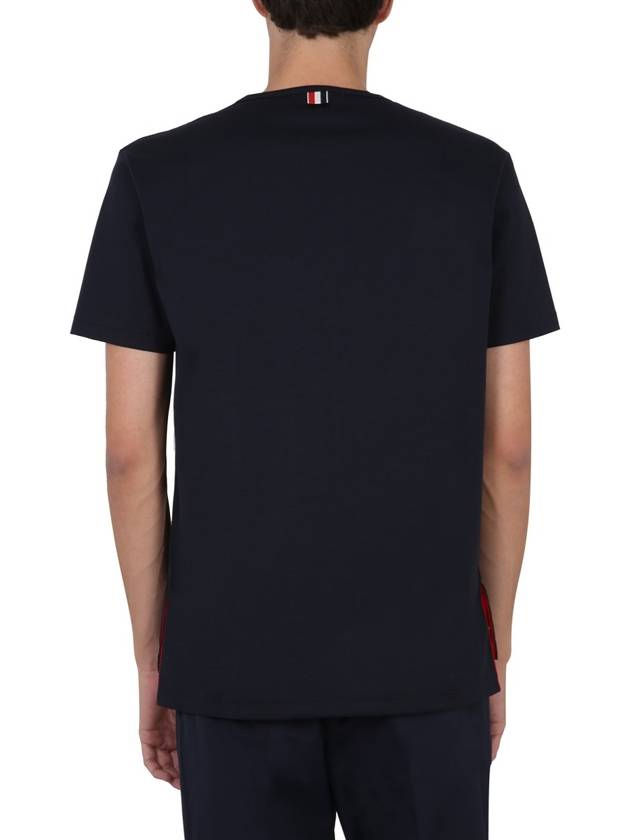 Men's Medium Weight Jersey Tipped Pocket Crewneck Short Short Sleeve T-Shirt Navy - THOM BROWNE - BALAAN 9