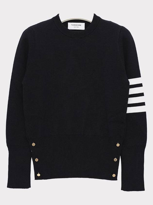 4-Bar Milano Stitch Crew Neck Knit Top Navy - THOM BROWNE - BALAAN 2