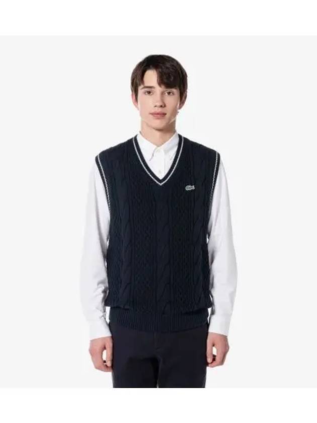 Men s Tipping Point Cable Vest Dark Navy - LACOSTE - BALAAN 1