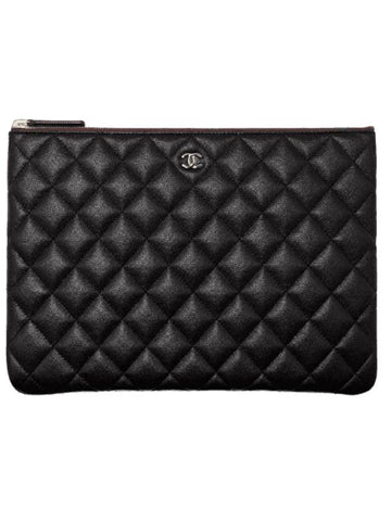 Silver CC Logo Medium Calfskin Clutch Bag Black - CHANEL - BALAAN 1