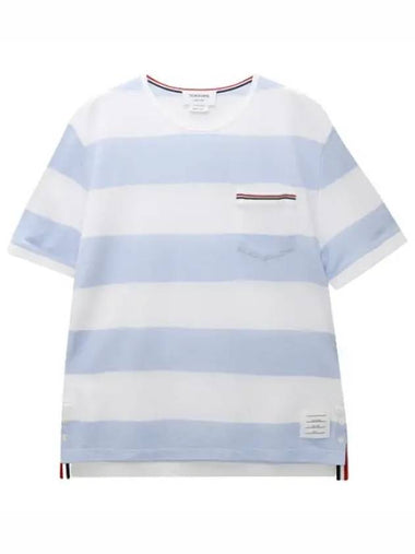 Pocket RWB Trimmed Rugby Striped Short Sleeve Tee - THOM BROWNE - BALAAN 1