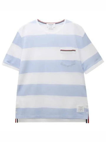 Pocket RWB Trimmed Rugby Striped Short Sleeve Tee T Shirt Men - THOM BROWNE - BALAAN 1