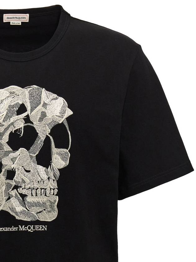 Skull Embroidery Short Sleeve T-Shirt Black - ALEXANDER MCQUEEN - BALAAN 4