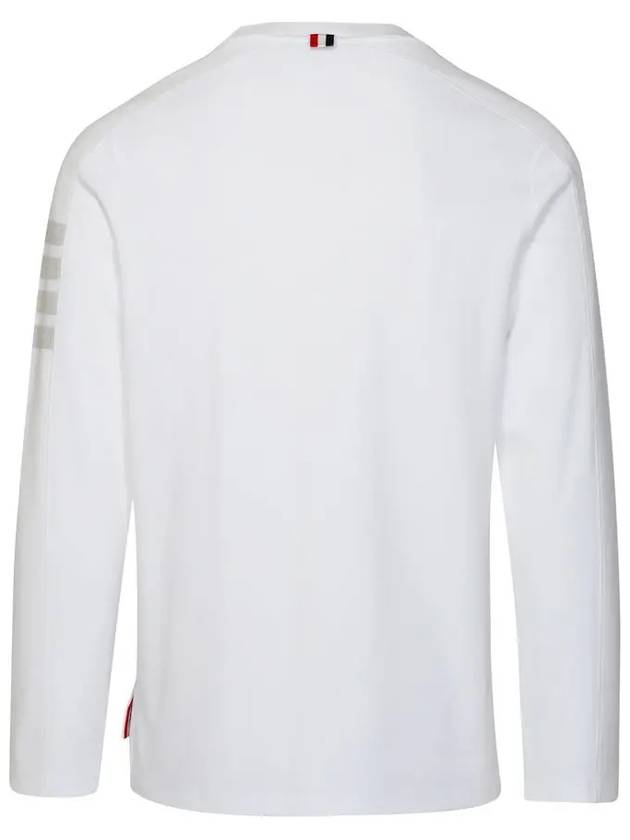 4-Bar Striped Cotton Long Sleeve T-Shirt White - THOM BROWNE - BALAAN 4