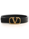 Gold V Logo Signature Leather Belt Black - VALENTINO - BALAAN 3