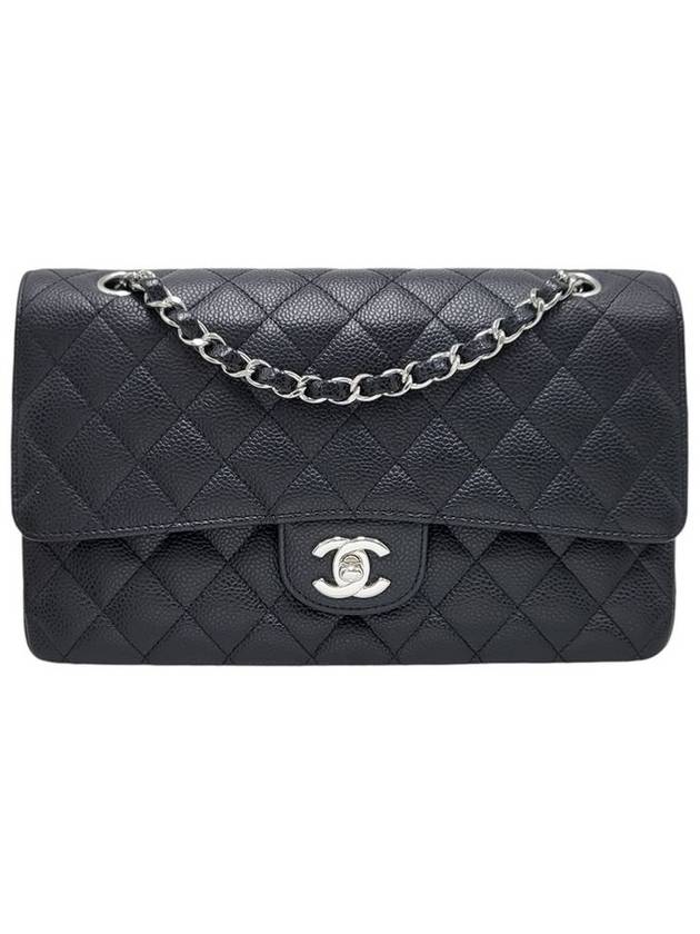 A01112 Caviar Black Classic Medium Silver Chain Shoulder Bag - CHANEL - BALAAN 1