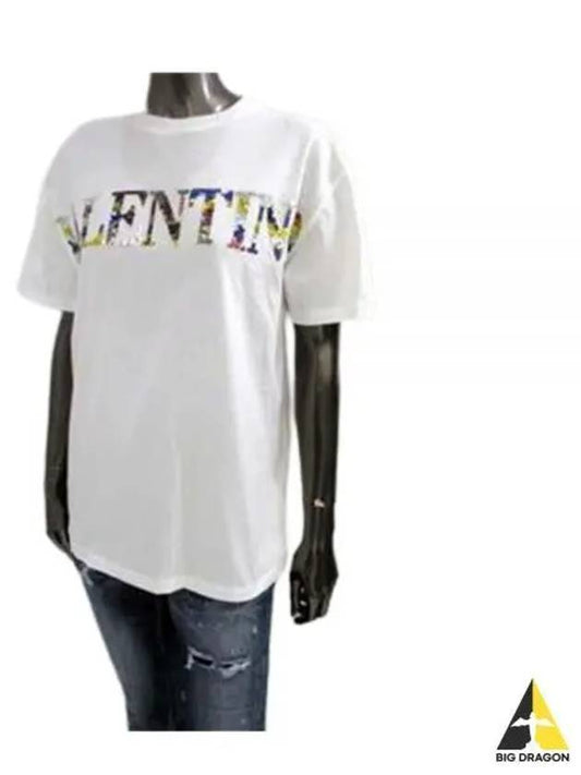 Women's Embroidered Jersey Short Sleeve T-Shirt White - VALENTINO - BALAAN 2