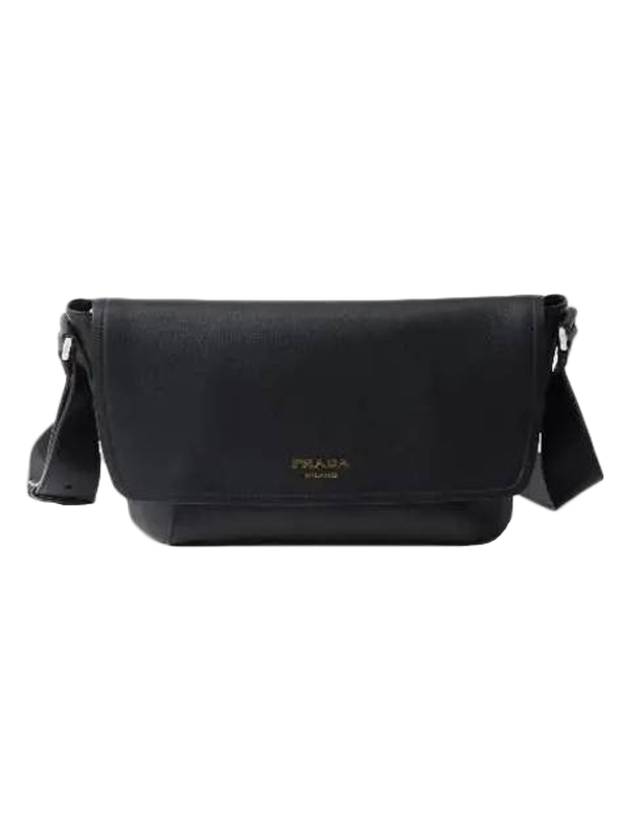 Logo Medium Leather Cross Bag Black - PRADA - BALAAN 1