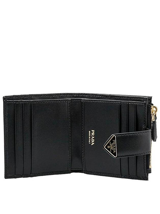 Saffiano Smooth Leather Small Half Wallet Black - PRADA - BALAAN 2