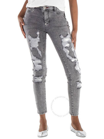 Philipp Plein Destroyed High-Waist Denim Jeggings, Waist Size 25" - PHILIPP PLEIN - BALAAN 1