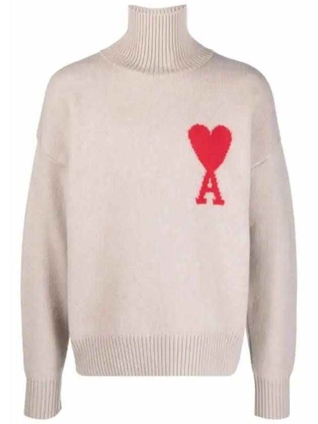 Big Heart Logo Wool Knit Turtleneck Beige - AMI - BALAAN 7