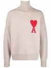 Big Heart Logo Wool Knit Turtleneck Beige - AMI - BALAAN 7