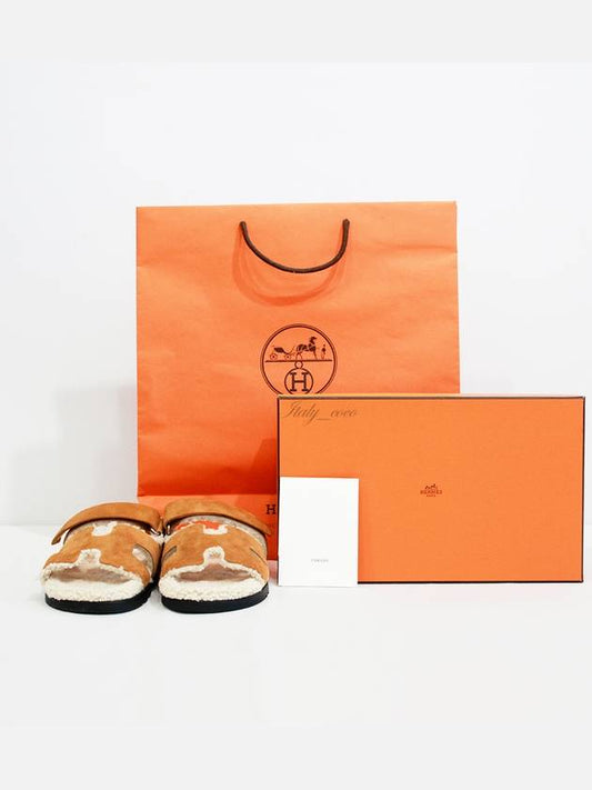 Chypre Shearling Sandals Beige - HERMES - BALAAN 2