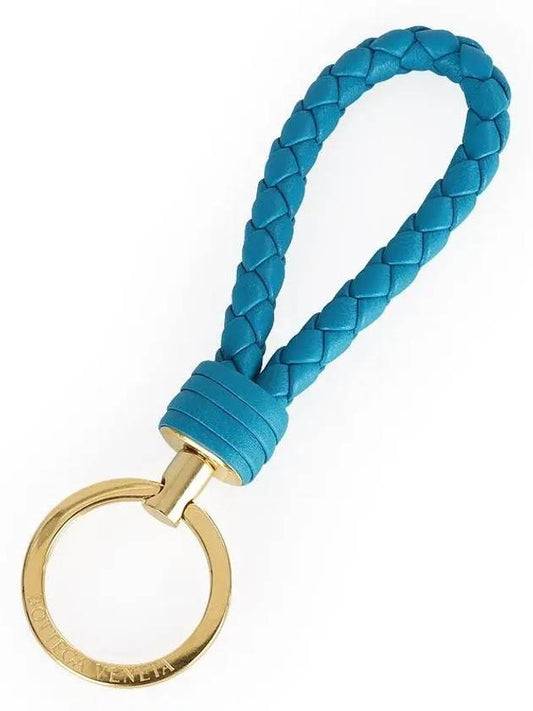 Intrecciato Leather Key Holder Blue - BOTTEGA VENETA - BALAAN 1