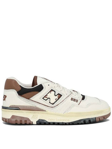 '550' White And Brown Low Top Sneakers With Logo And Contrasting Details In Leather Man - NEW BALANCE - BALAAN 1