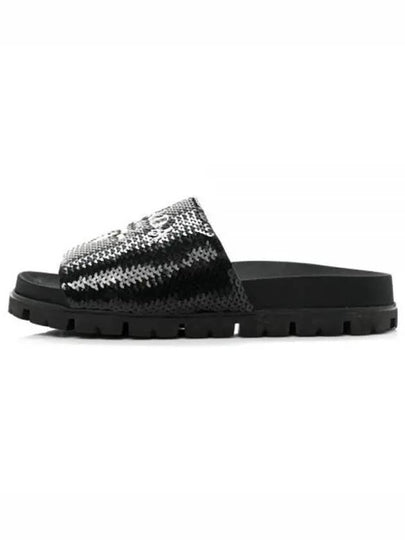 Logo Sequin Rubber Sole Slippers Black - PRADA - BALAAN 2