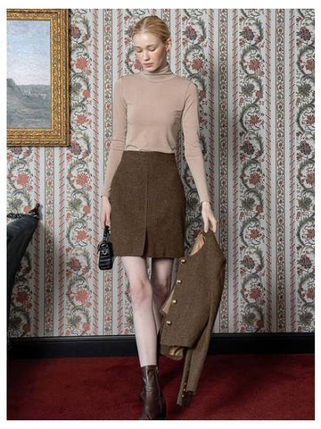 Gabriel Wool Herringbone Skirt Brown - DEFEMME - BALAAN 1