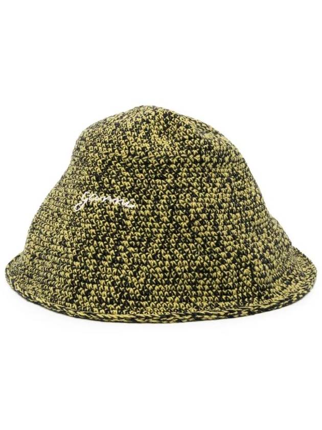 Logo Embroidered Chunky Knit Bucket Hat Green - GANNI - BALAAN 1