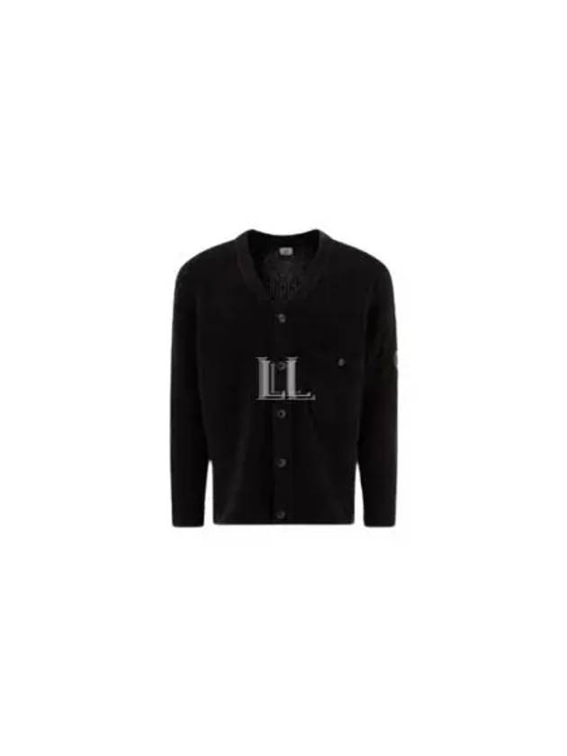 Cotton Chenille Buttoned Cardigan Black - CP COMPANY - BALAAN 2