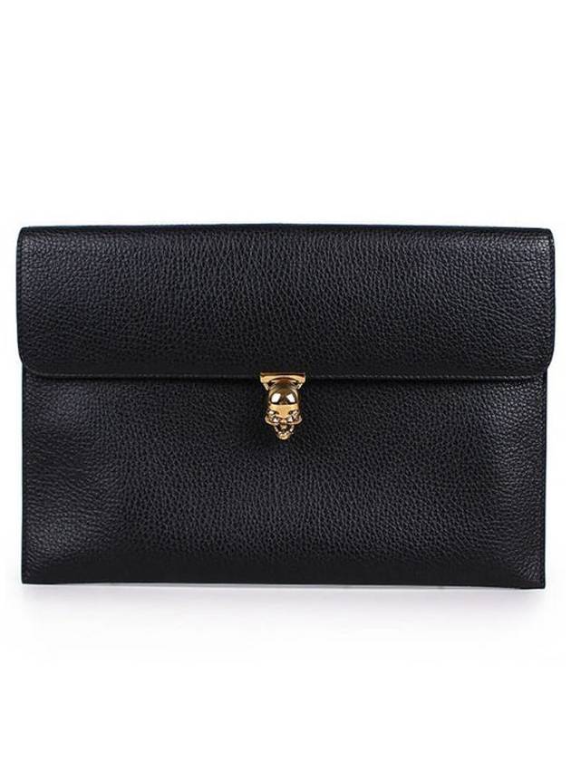 Skull Leather Clutch Bag Black - ALEXANDER MCQUEEN - BALAAN 1