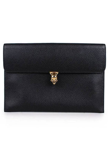 Skull Leather Clutch Bag Black - ALEXANDER MCQUEEN - BALAAN 1