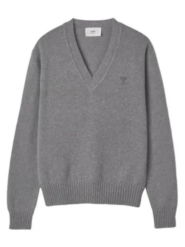 Heart logo V neck knit gray - AMI - BALAAN 1