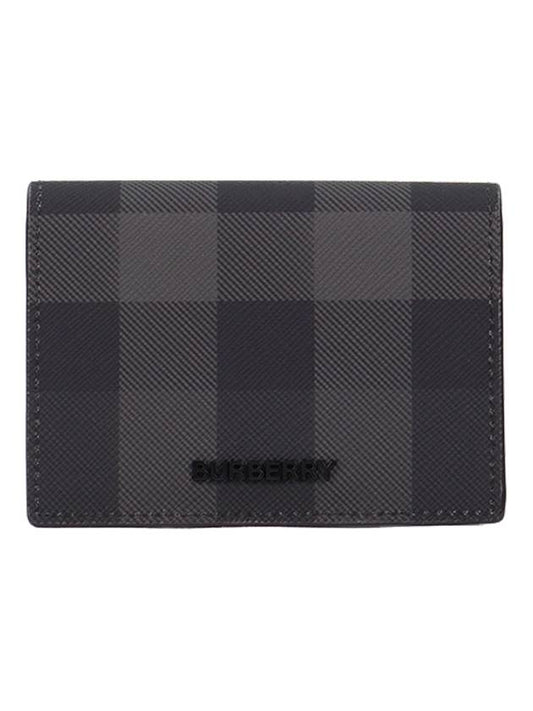 Men's Checked Leather Half Wallet Grey - BURBERRY - BALAAN 2