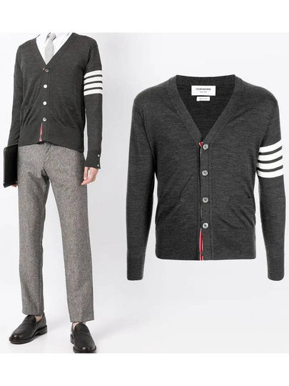 Men's Sustainable Classic Diagonal Wool Cardigan Dark Grey - THOM BROWNE - BALAAN 2